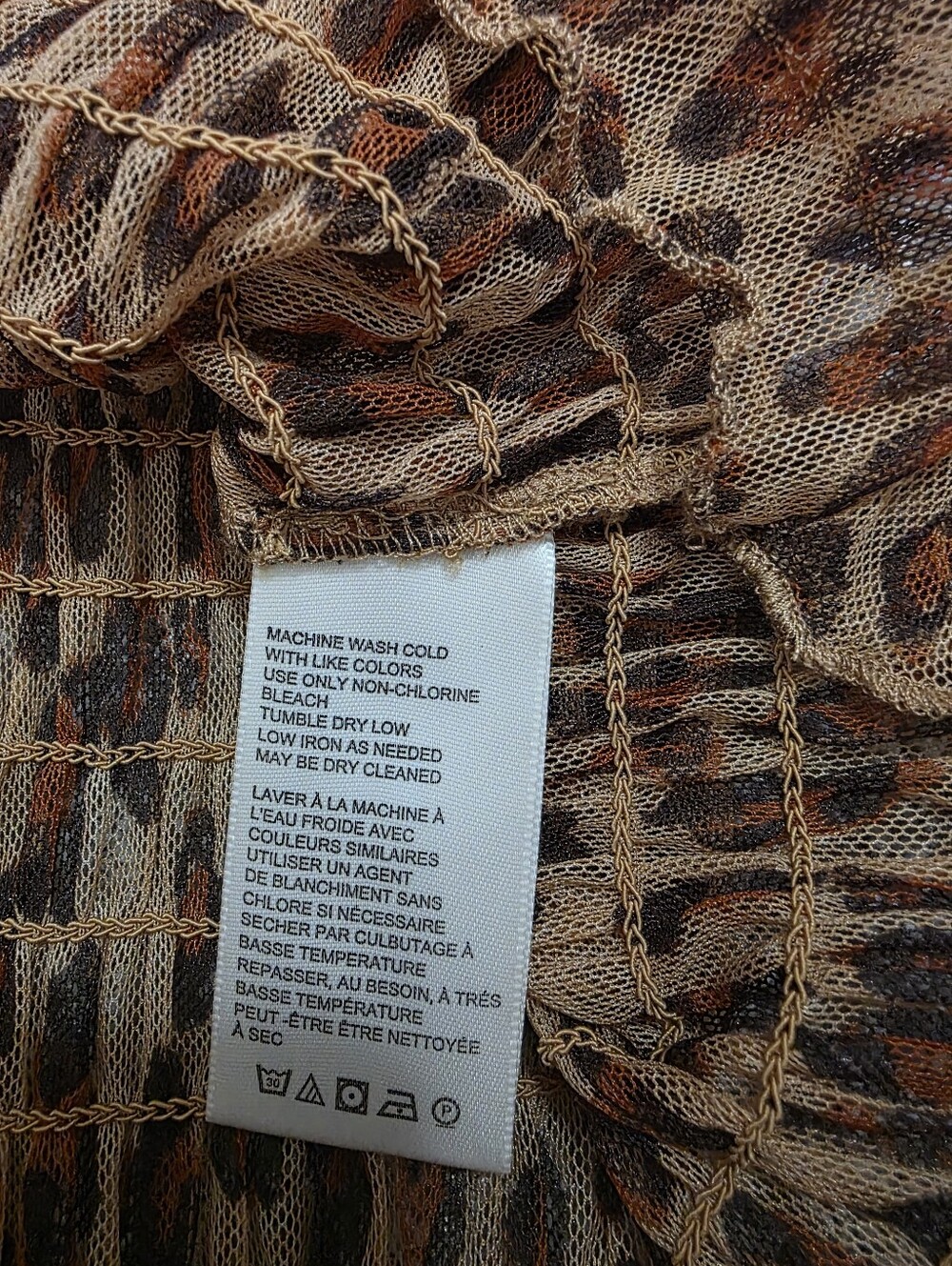 Free People Hello There Smocked Leopard Print Sheer Top Indie Sleaze Y2K Large - Picture 5 of 10